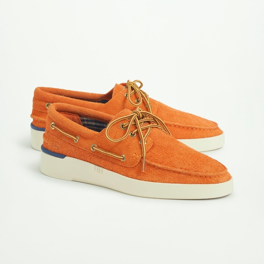 Nwot Sperry X Brooks Brothers A/O Cup 3 Eye Loafers Men 8.5 Orange leather suede